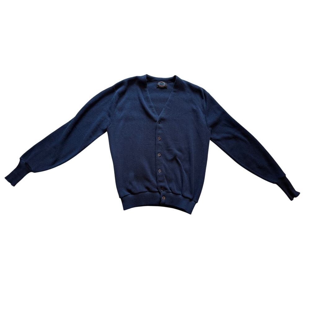 Vintage Men's 1980s Jantzen Made in USA Navy Blue Cardigan - Size L (PH7)